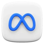 Meta logo: blue infinity-style loop symbol on a white rounded square background.
